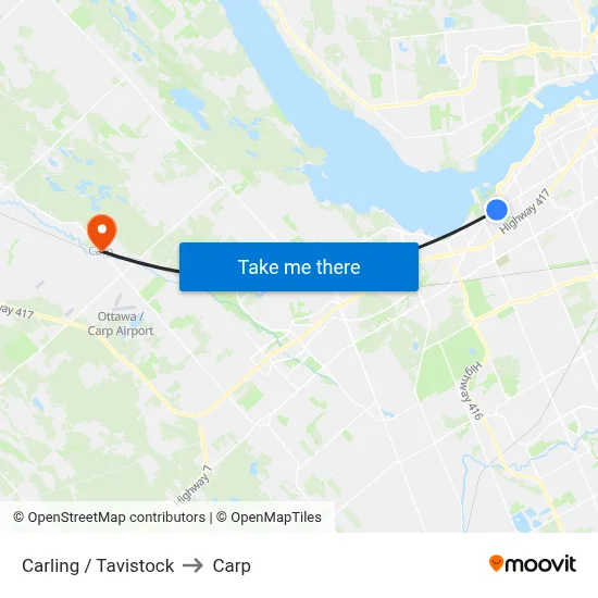 Carling / Tavistock to Carp map