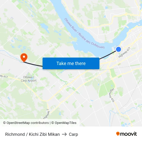 Richmond / Kichi Zibì Mikan to Carp map