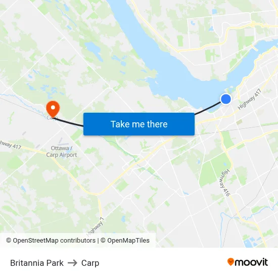 Britannia Park to Carp map