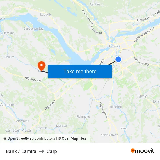 Bank / Lamira to Carp map