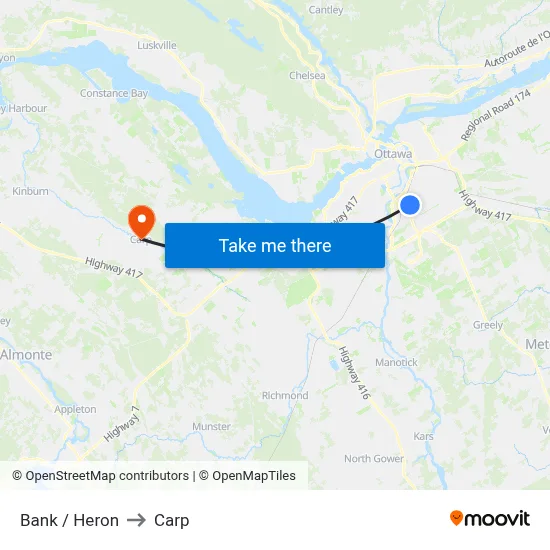 Bank / Heron to Carp map