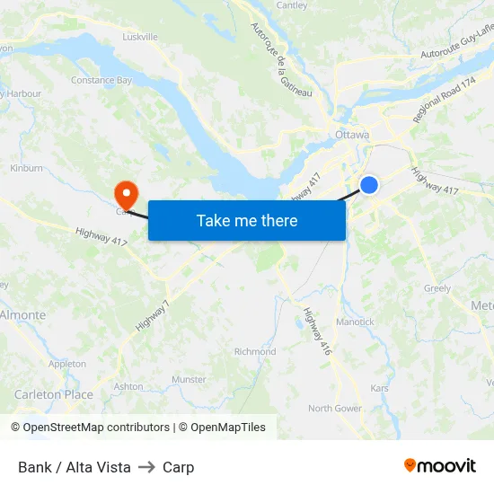 Bank / Alta Vista to Carp map