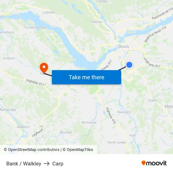 Bank / Walkley to Carp map