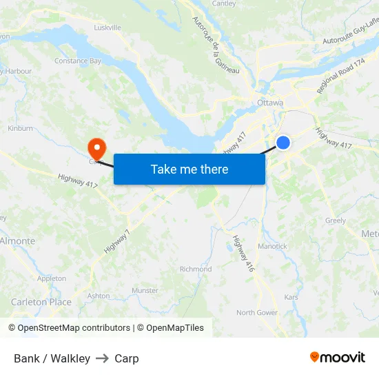 Bank / Walkley to Carp map
