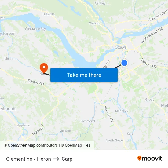 Clementine / Heron to Carp map
