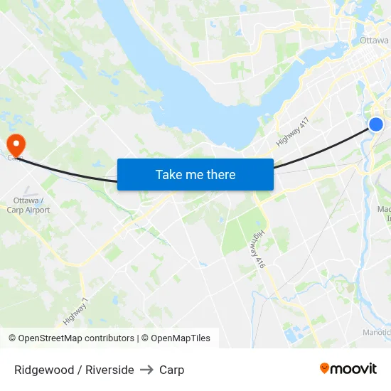 Ridgewood / Riverside to Carp map