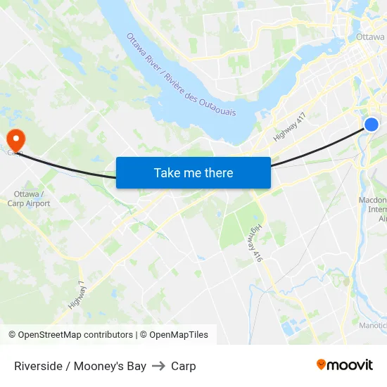 Riverside / Mooney's Bay to Carp map
