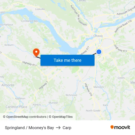 Springland / Mooney's Bay to Carp map