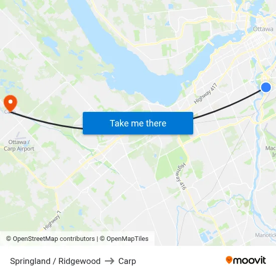 Springland / Ridgewood to Carp map