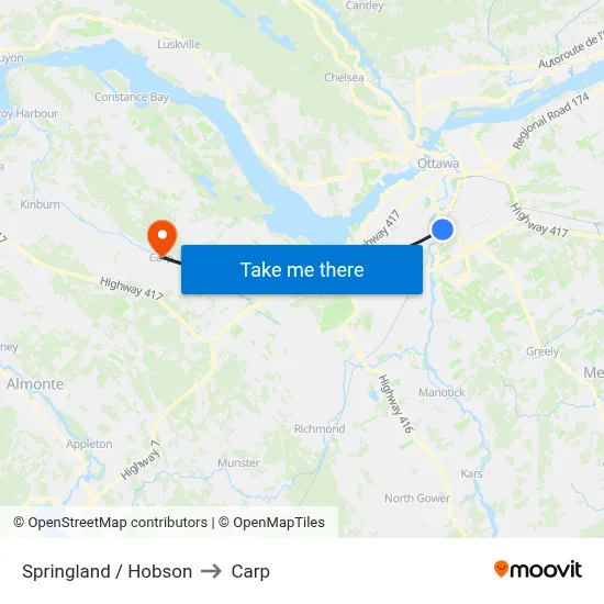 Springland / Hobson to Carp map