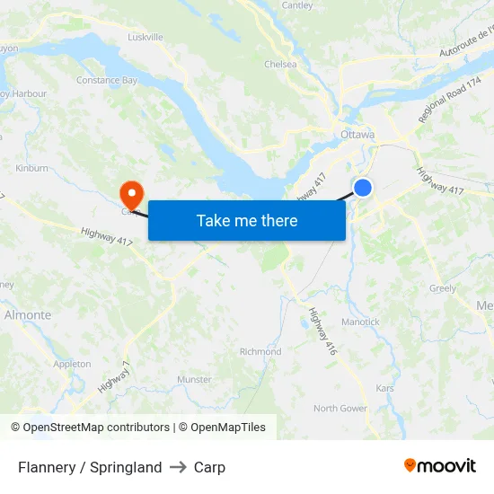 Flannery / Springland to Carp map