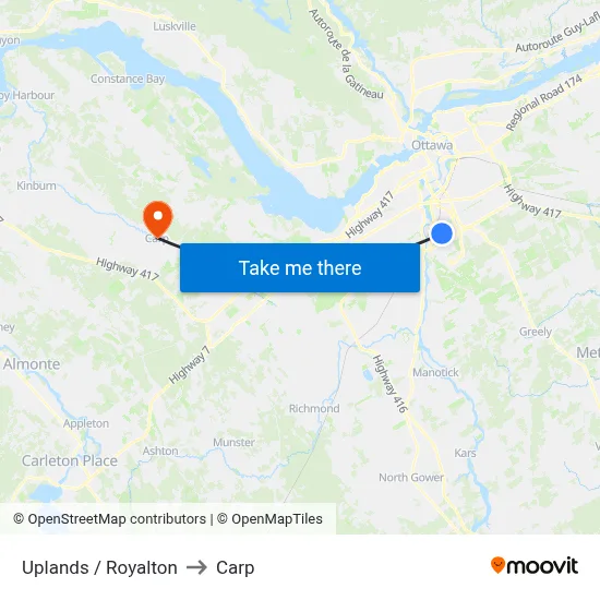 Uplands / Royalton to Carp map