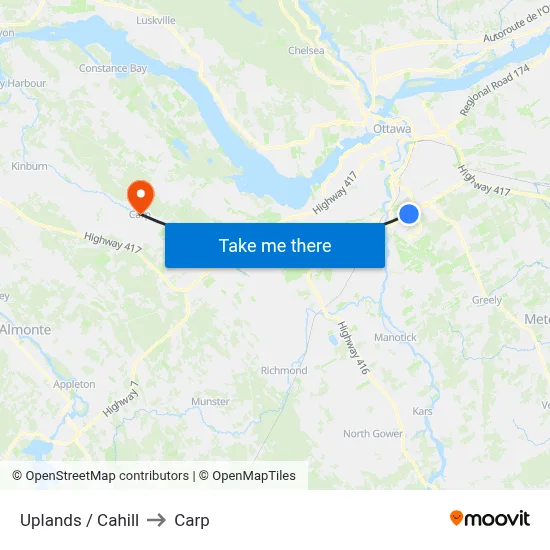 Uplands / Cahill to Carp map
