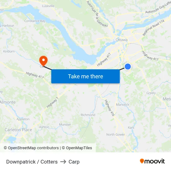 Downpatrick / Cotters to Carp map