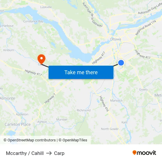 Mccarthy / Cahill to Carp map