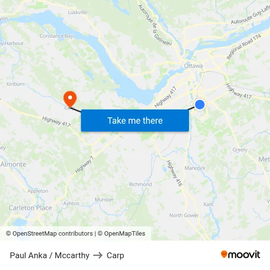 Paul Anka / Mccarthy to Carp map