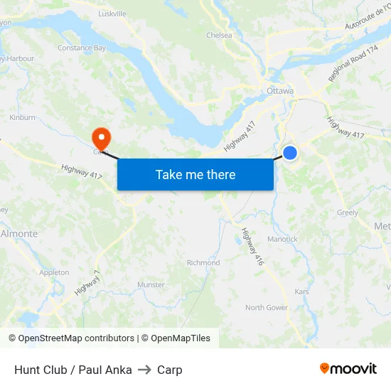 Hunt Club / Paul Anka to Carp map