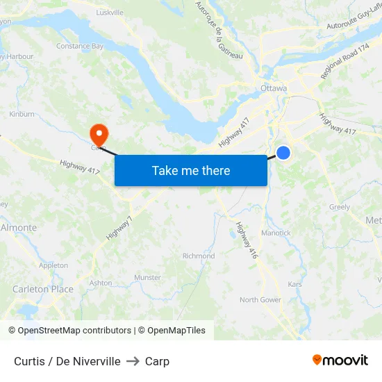 Curtis / De Niverville to Carp map