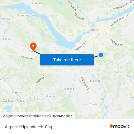 Airport / Uplands to Carp map