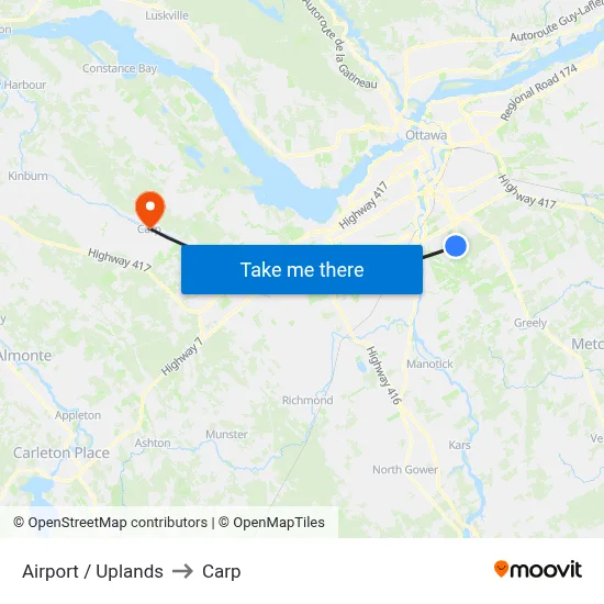 Airport / Uplands to Carp map