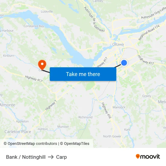 Bank / Nottinghill to Carp map