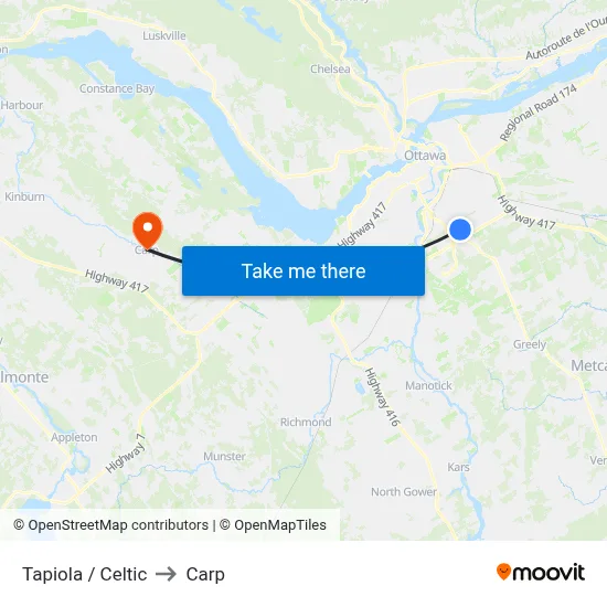 Tapiola / Celtic to Carp map