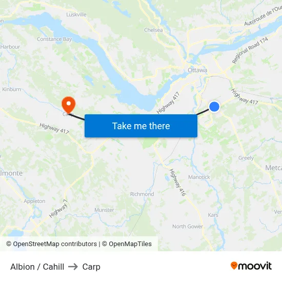 Albion / Cahill to Carp map