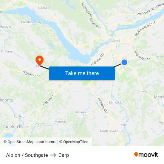 Albion / Southgate to Carp map