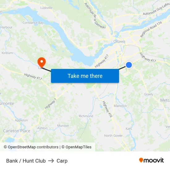 Bank / Hunt Club to Carp map