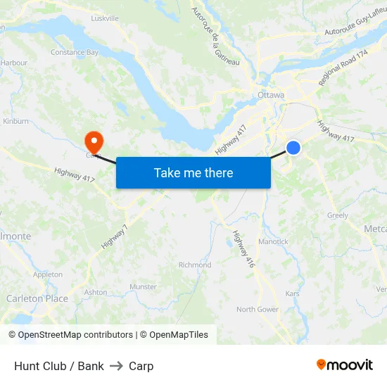 Hunt Club / Bank to Carp map