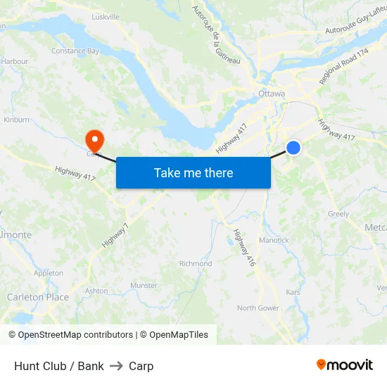 Hunt Club / Bank to Carp map