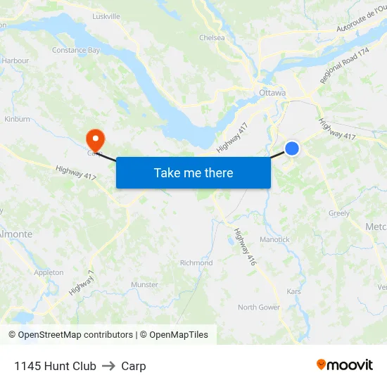 1145 Hunt Club to Carp map