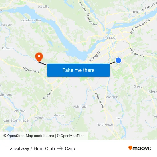 Transitway / Hunt Club to Carp map