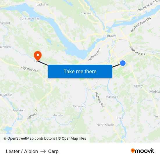 Lester / Albion to Carp map
