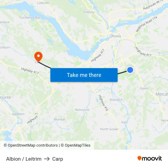 Albion / Leitrim to Carp map