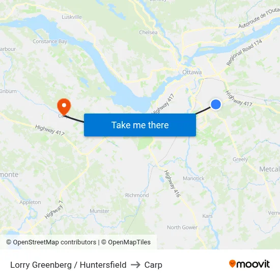Lorry Greenberg / Huntersfield to Carp map