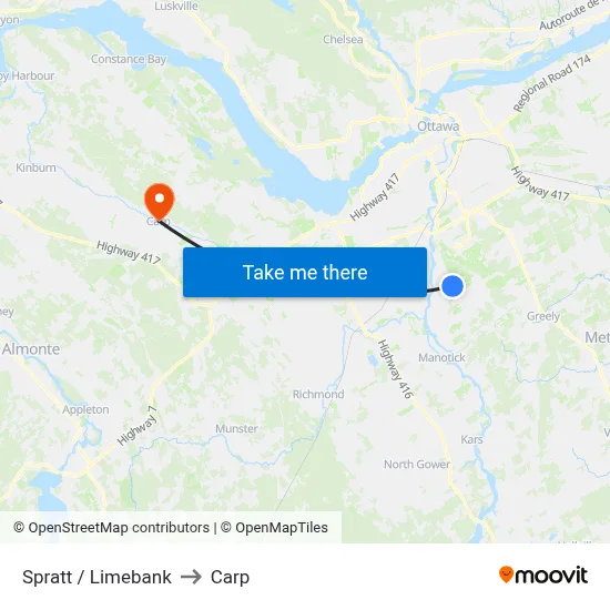 Spratt / Limebank to Carp map