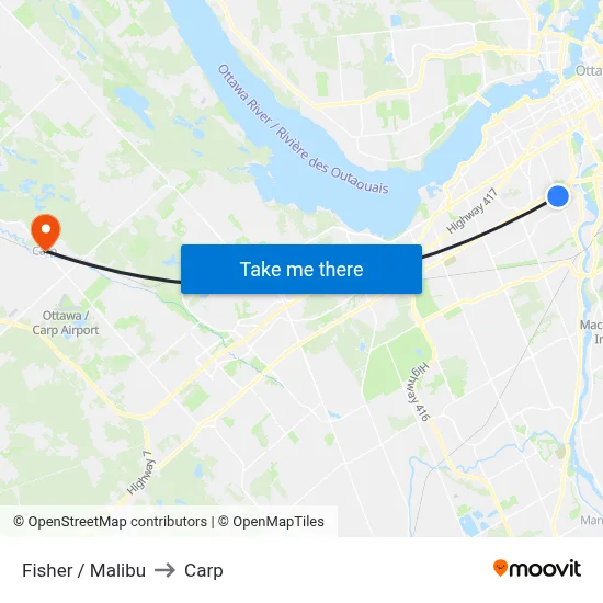 Fisher / Malibu to Carp map