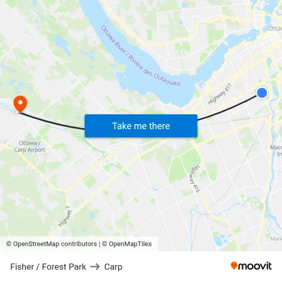 Fisher / Forest Park to Carp map