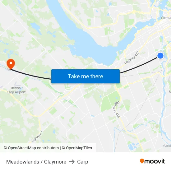 Meadowlands / Claymore to Carp map