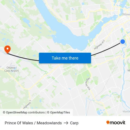 Prince Of Wales / Meadowlands to Carp map