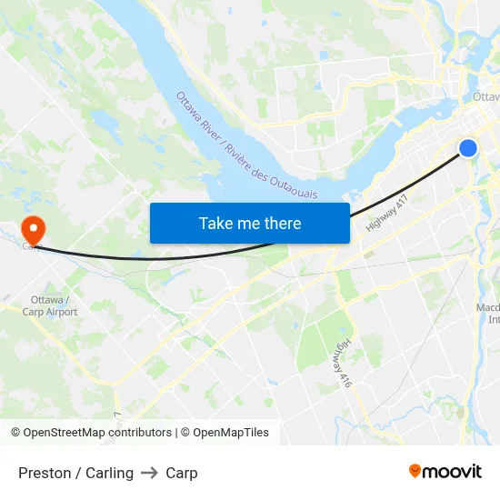 Preston / Carling to Carp map