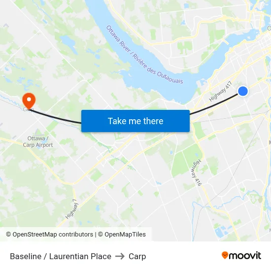 Baseline / Laurentian Place to Carp map