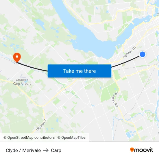Clyde / Merivale to Carp map