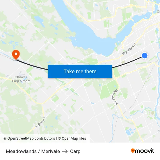 Meadowlands / Merivale to Carp map