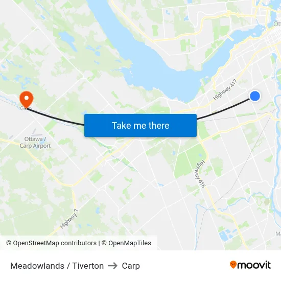 Meadowlands / Tiverton to Carp map