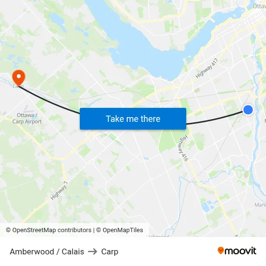 Amberwood / Calais to Carp map