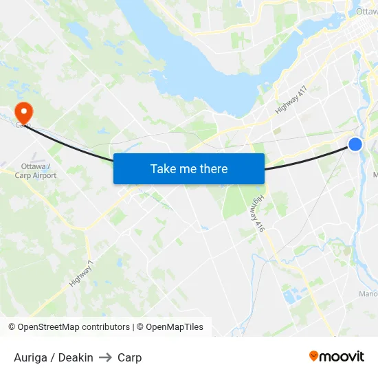 Auriga / Deakin to Carp map