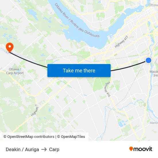 Deakin / Auriga to Carp map