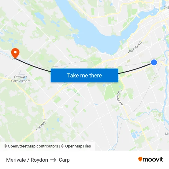 Merivale / Roydon to Carp map